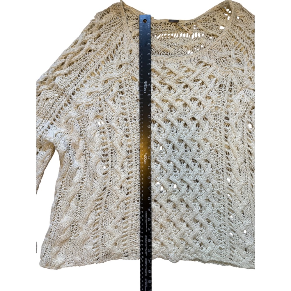 Free People Cream Cable Knit Sweater Ivory Boho Bell Sleeve Scoop Neck - Picture 7 of 10